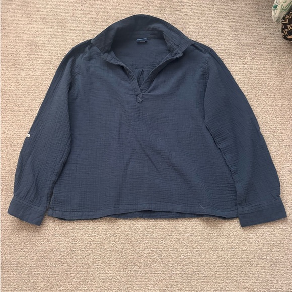 Rip Skirt Hawaii Tops - Navy Blue Long Sleeve Shirt